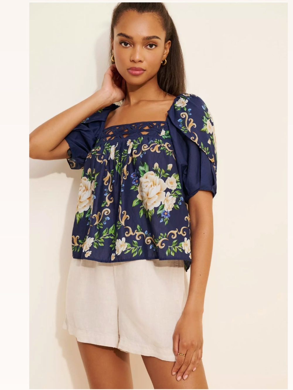 Farm Rio Flower Tapestry Yoke Blouse